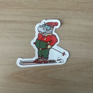 Dutch Bros Hippo Skier Sticker - Red and Green